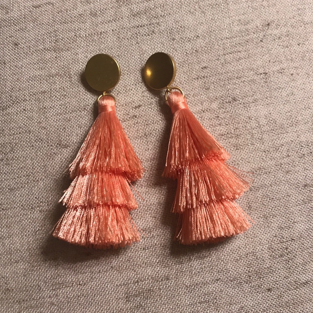 J Crew Tassel Drop Statement Earrings Pink
